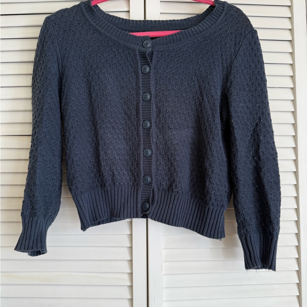 Adorable navy blue 100% cotton cropped cardigan